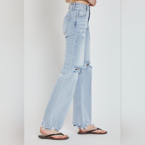 RISEN Distressed High-Rise Jeans Retro Straight Wide Leg Classic Denim Pants - Picture 9 of 16